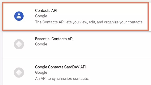點選Contacts API，進入頁面後點選「啟用」